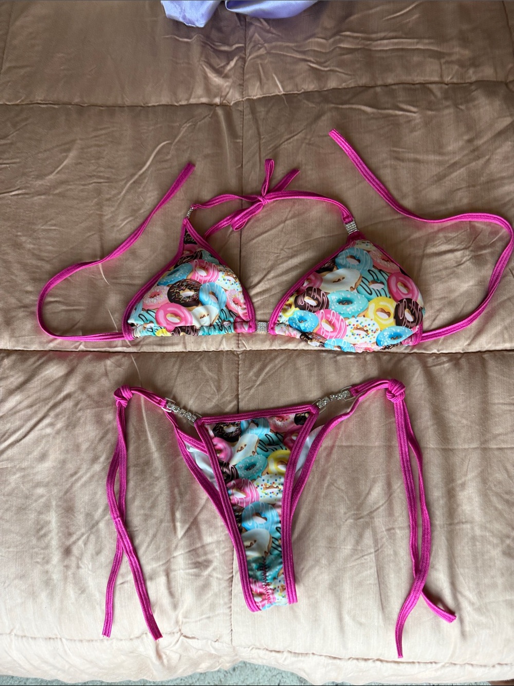 Girls Pink Donut Print Tie-Side Bikini Set